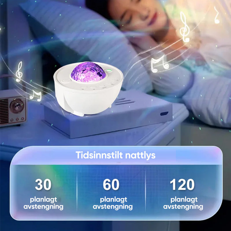 Automatisk stjernehimmel projektor med dynamiske effekter, skaper drømmende galakser og stjernelys.