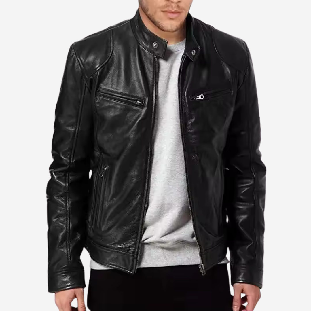 Moderne herre lærjakke i rød. Tidløs og elegant stil for menns garderobe. Allsidig yttertøy.