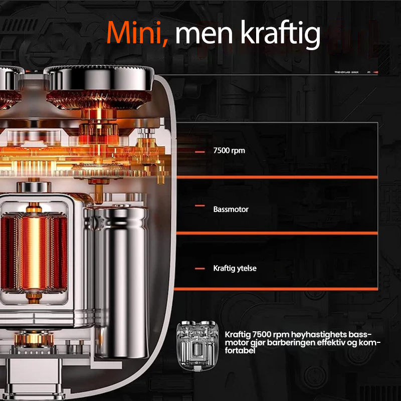 Reisevennlig elektrisk barbermaskin for menn, kompakt design for enkel pleie og hygiene på farten.