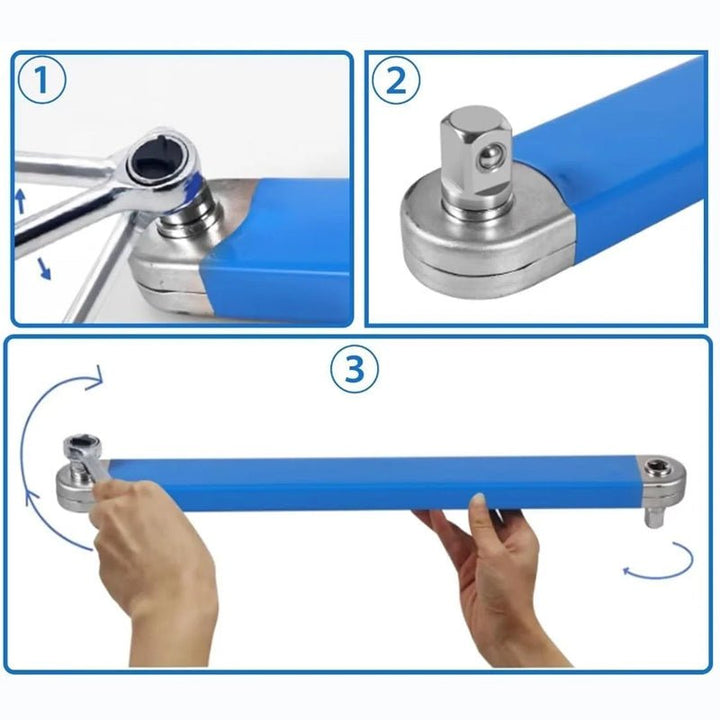Kompakt forlengelsesnøkkel; perfekt for reparasjoner i trange rom. Effektivt håndverktøy med adapter.