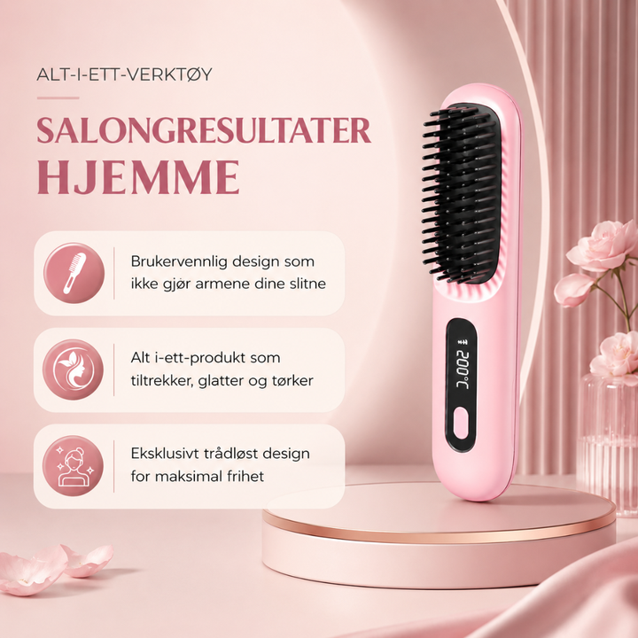 HeatBrush: Effektiv trådløs varmbørste som gir et glatt og glansfullt hår uten krus.