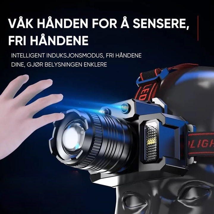 Praktisk hodelykt som nødlys og powerbank, perfekt for tur, sykling og strømbrudd.