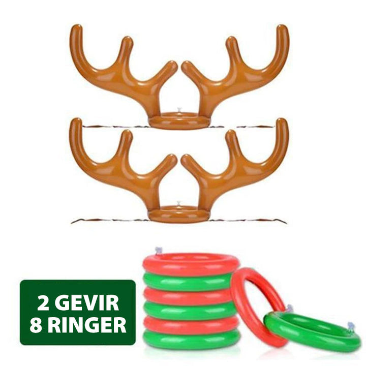 Oppblåsbart julegevir med ringer for ringkast, skaper feststemning og latter.