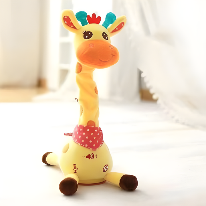 Glad dansende giraff plysjleke med musikk, en aktiv og underholdende barneleke for småbarn.