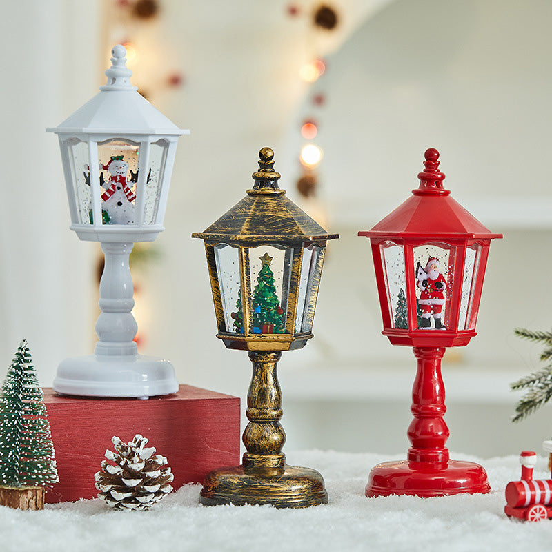Detalj av glitrende snøeffekt i sekskantet vannlykt, perfekt for juledekor.