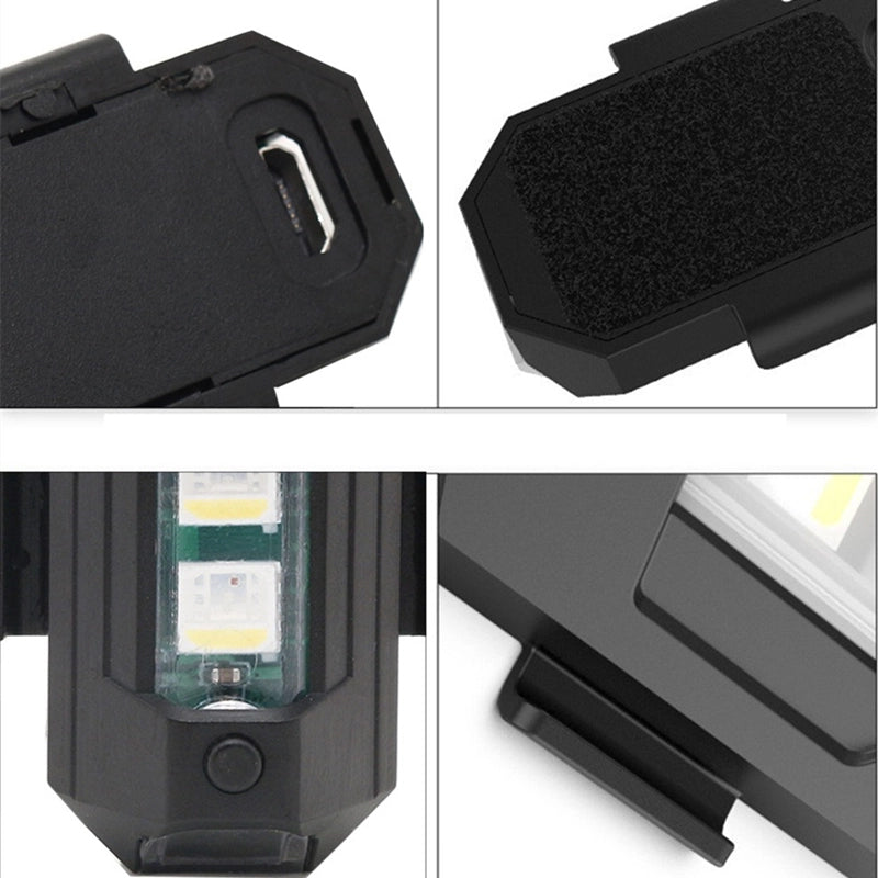 Sikkerhetslys for droner. Dette LED-strobelyset gir optimal synlighet i mørket, USB-oppladbart.