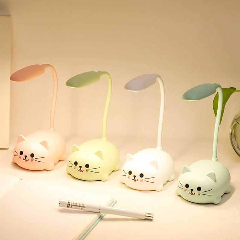 Oppladbar ABS-plast kattelampe, dekorativ LED-bordlampe, ideell som leselampe for barn.