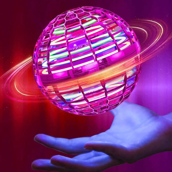 Innovativ flyvende sveveball med LED-lys. Dynamisk leketøy og gadget som spinner i luften.