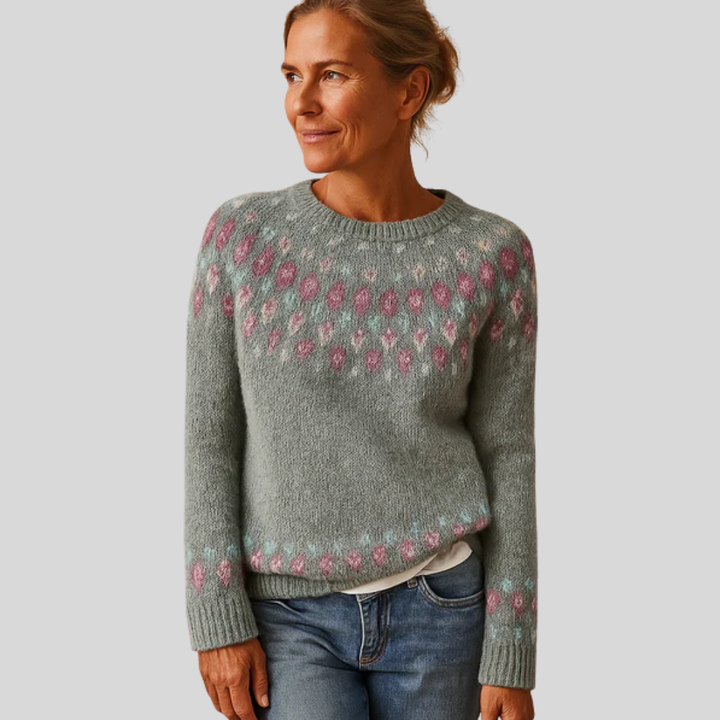 Stilfull kvinner trykt ullgenser med moderne mønster. Casual og lagdelt for hverdagsbruk, en elegant vinterpullover.