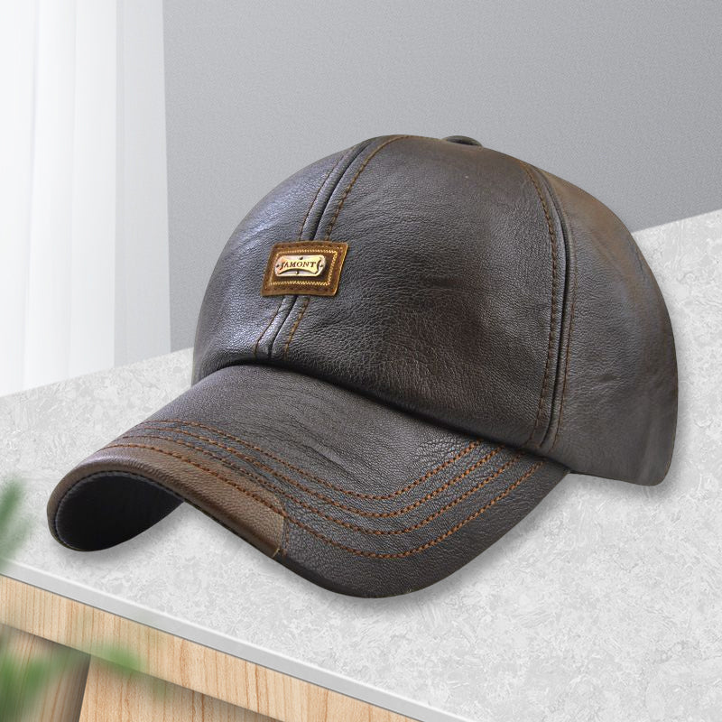 Varm og moderne høstcaps i PU-lær, en justerbar unisex skinncaps for alle utendørsaktiviteter.