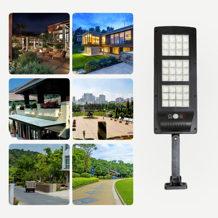 Sikkerhetslys for utendørs bruk. Kraftig solar gatelys med LED, vanntett og med smart bevegelsessensor.