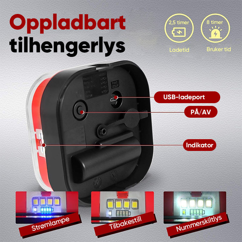 Trådløse baklys for tilhenger, med LED-teknologi og lang batterilevetid.