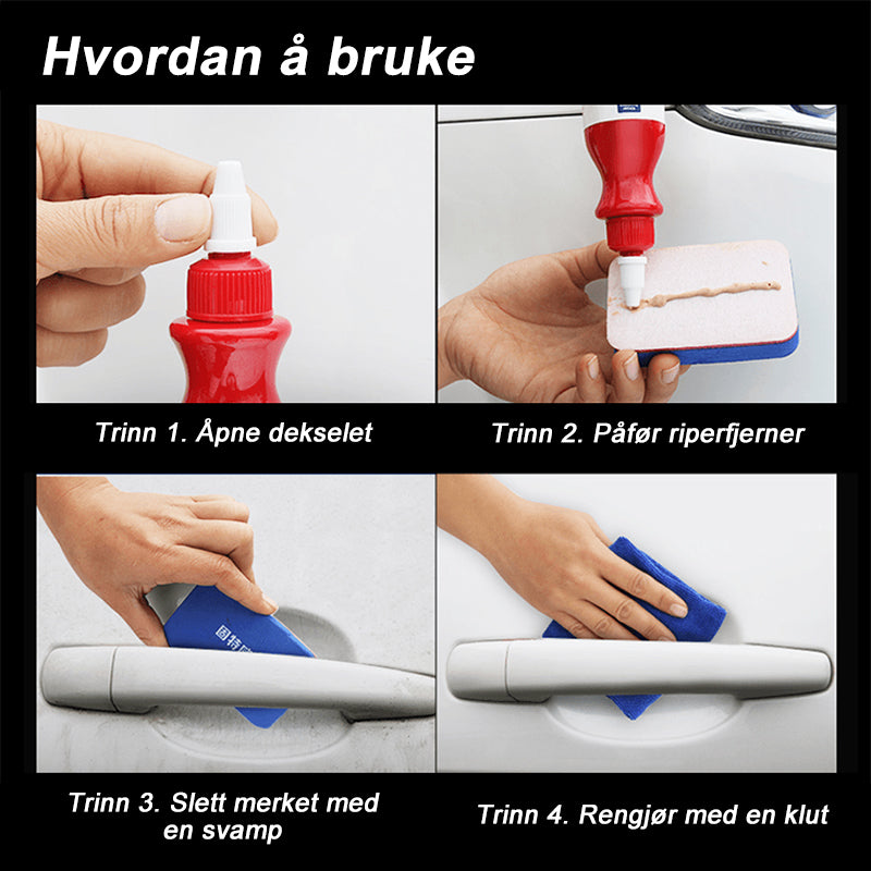 Nærbilde av en ripefri overflate etter bruk av Bil Ripefjerner, som fremhever lakkens gjenopprettede glans.