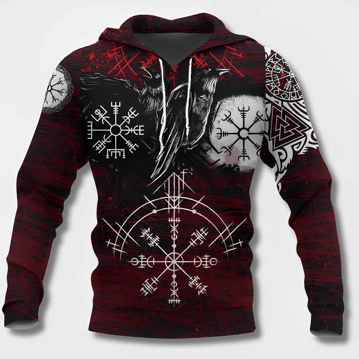 Herre hettegenser med romslig hette i vikingstil. En trendy og varm pullover for menn.