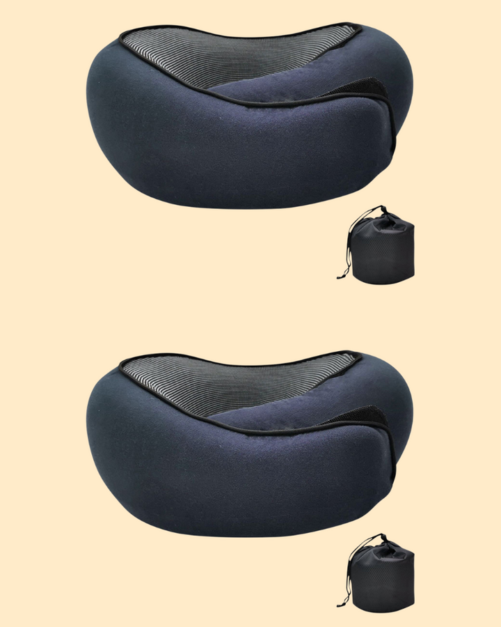 Nærbilde av mykt, trykkavlastende minneskum i ergonomisk reise nakkepute for komfortabel avslapning.