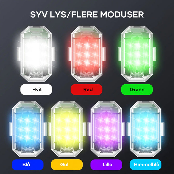 LED strobelys for sykler; trådløst med 7 farger for optimal synlighet og sikkerhet på veien.