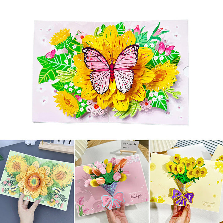 Detaljert 3D-blomsterkort, håndlaget papirkunst. En personlig og unik gaveidé for enhver anledning.