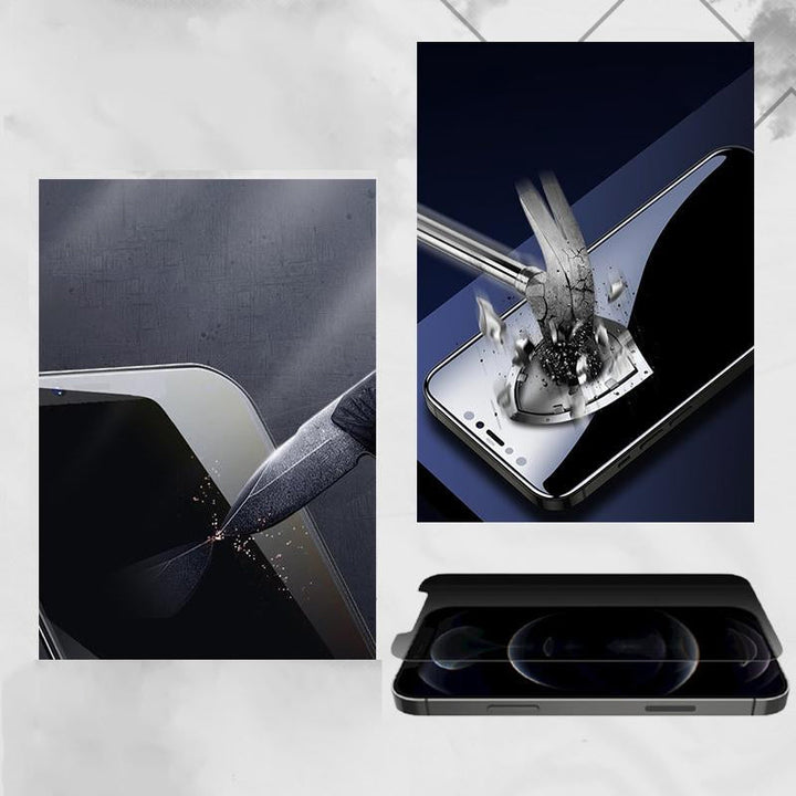 Krystallklar iPhone skjermbeskytter i herdet glass med antispion personvernfunksjon.