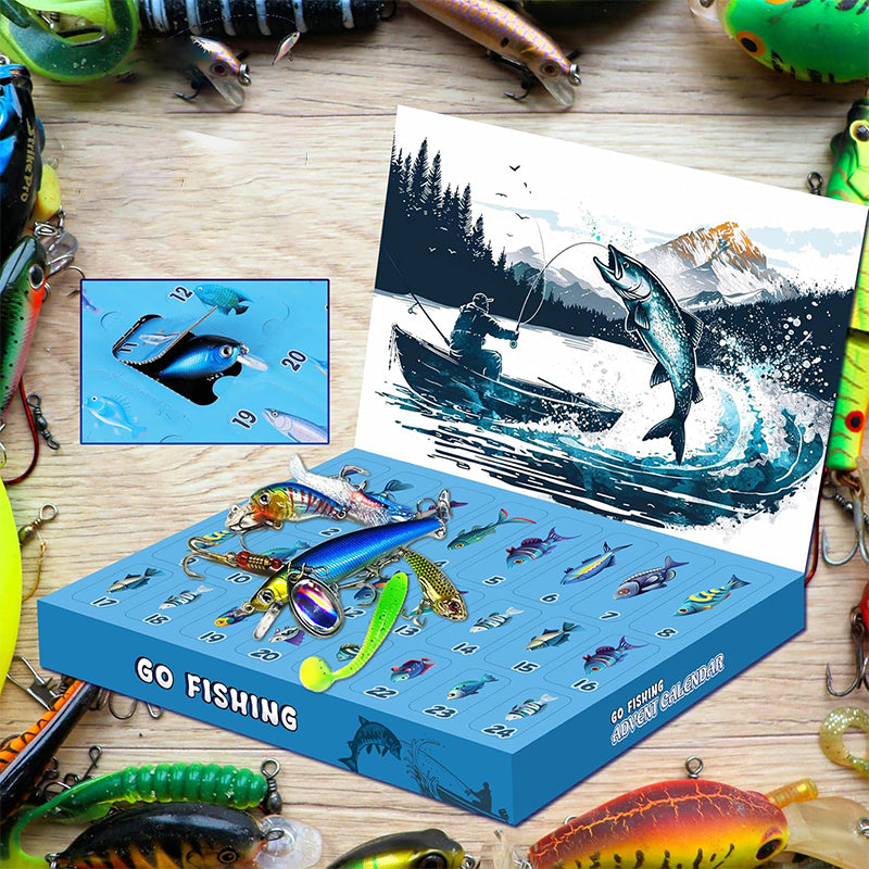 Sportsfiske adventskalender med 24 dager fulle av lokker, kroker og fisketilbehør.