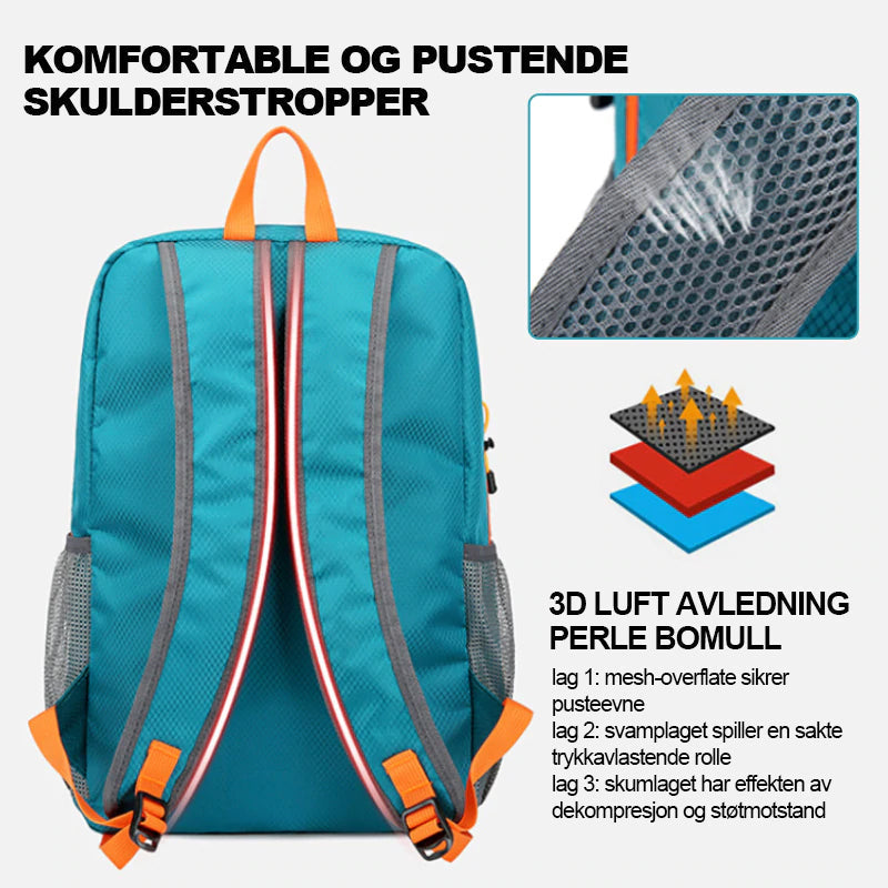 Ergonomisk lettvekt ryggsekk for kvinner, sammenleggbar og vanntett, komfortabel for lange turer.