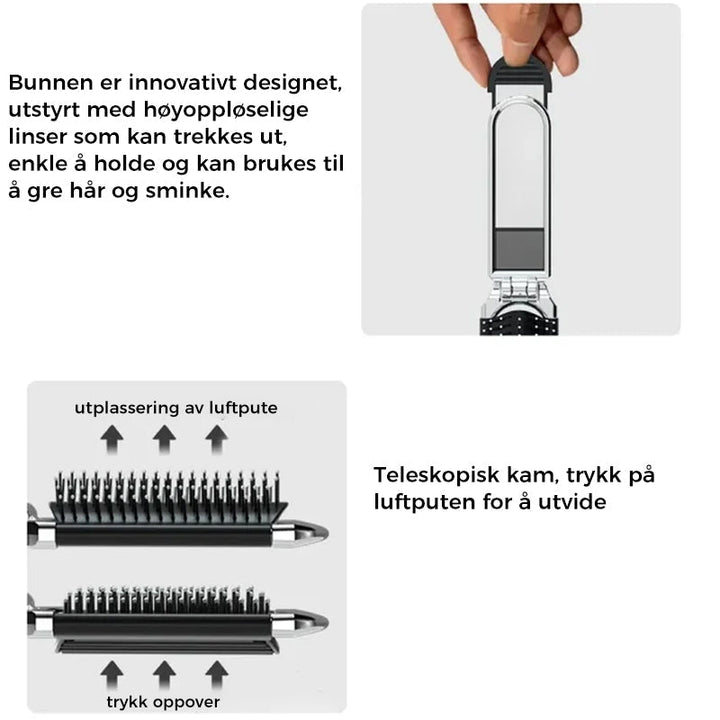Perfekt for reise! Kompakt sammenleggbar hårbørste med speil. Din essensielle følgesvenn for hårstyling.