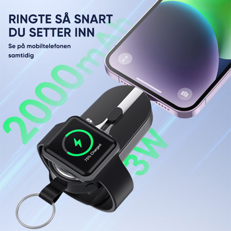 Robust nødstrømslader på nøkkelring. Perfekt for turer, camping og hverdagsbruk. Lad smarttelefon og klokke.
