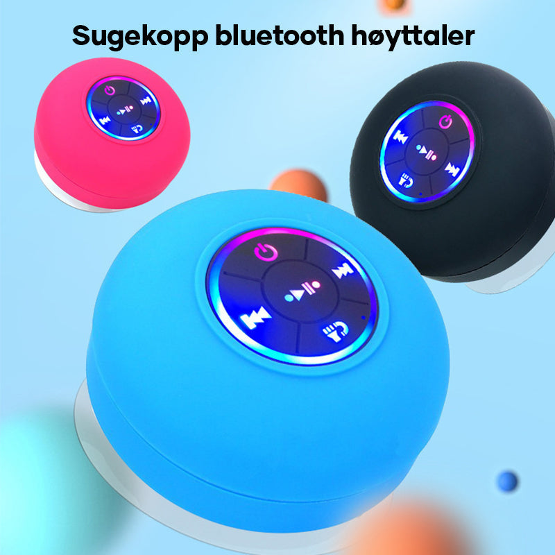 Vanntett dusjhøyttaler med kraftig lyd og innebygde LED-lys, perfekt for badekar og basseng.