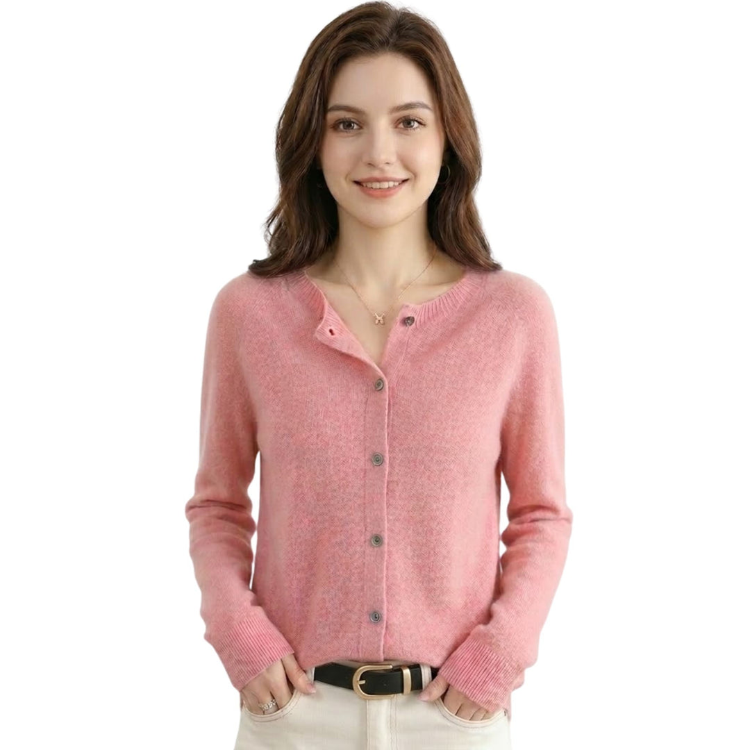 Ensfarget strikket cardigan til dame med o-hals, perfekt for vinteren og hverdagsbruk.