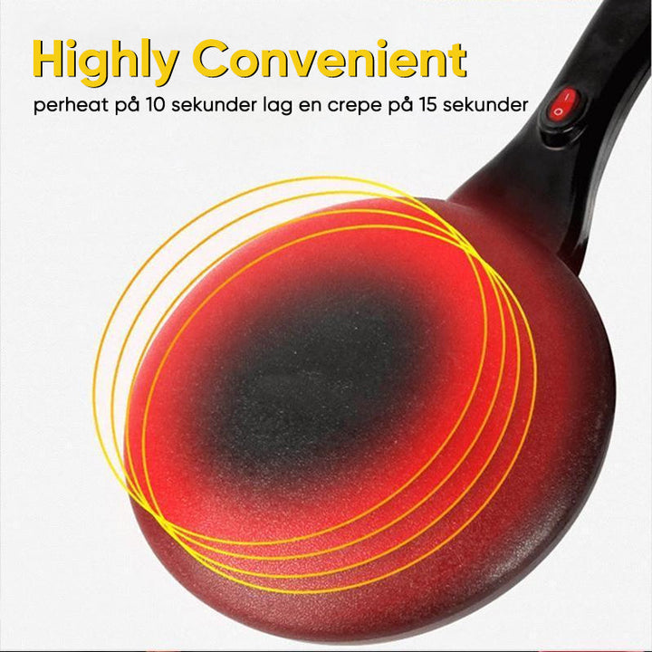 Innovativ bærbar pannekakemaskin for dipping. Non-stick overflate sikrer perfekte crêpes hver gang.