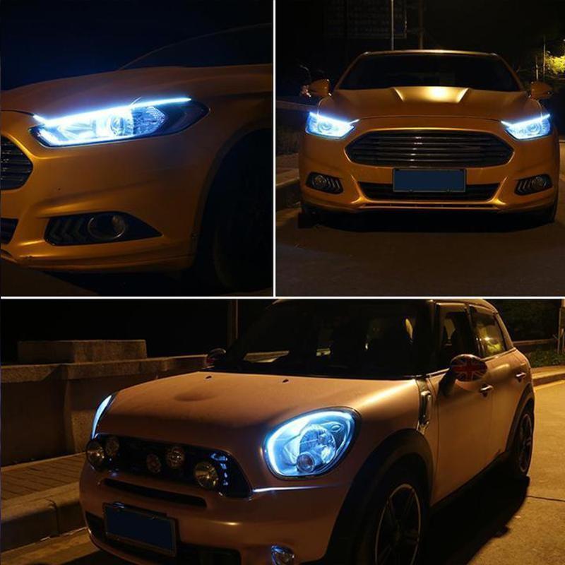 Fleksibel LED DRL-lysstripe for enkel bilmontering, forbedrer bilens utseende og funksjon.
