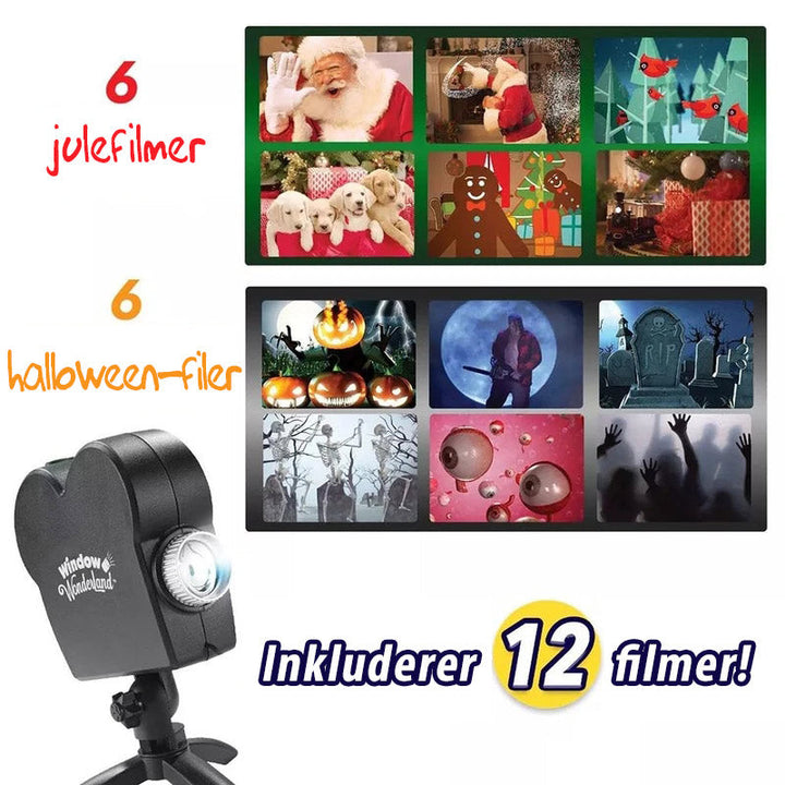 Forvandle ditt hjem med denne vindusprojektoren. Skap en uforglemmelig feriedekorasjon for halloween og jul.