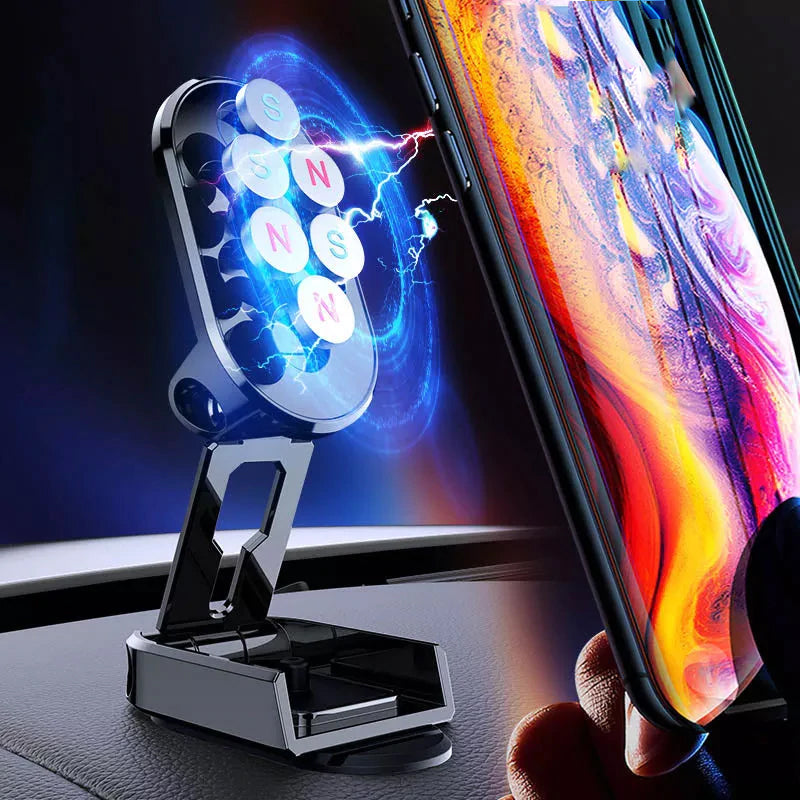 Magnetisk mobilholder for bil, sammenleggbar og justerbar. Perfekt tilbehør for trygg kjøring.