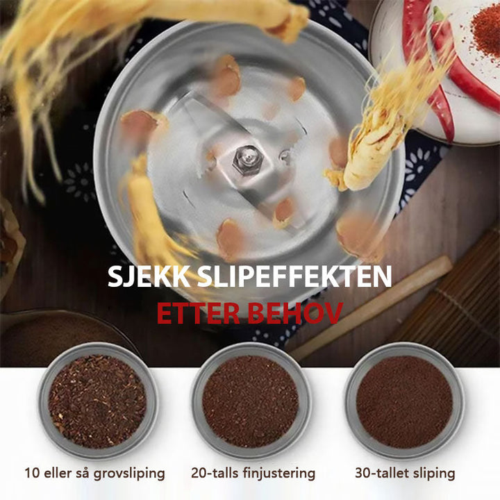 Kraftig slipemaskin til urter og krydder. Lydløs og effektiv på kjøkkenet.