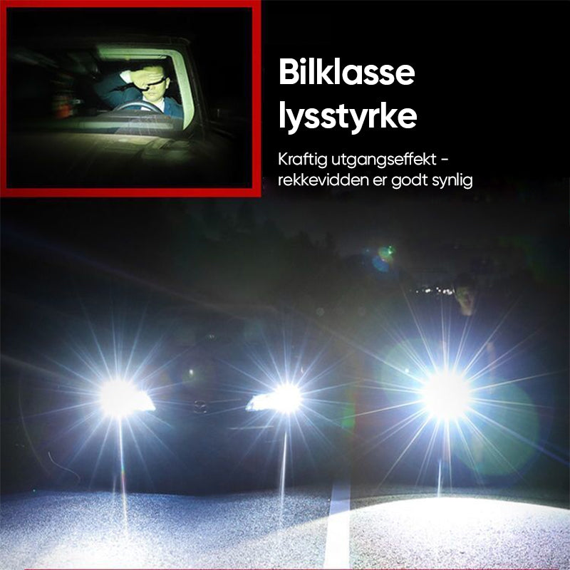 Robust LED-lommelykt med sterkt lys, ideell for utendørs bruk, overlevelse og nødsituasjoner. Taktisk og vanntett.