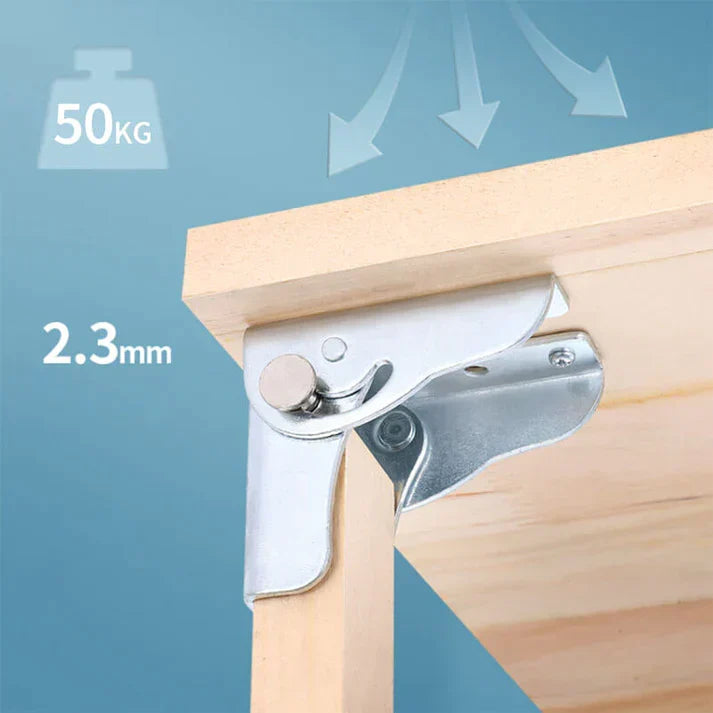 DIY foldehengsel for bordben; selvlåsende 90-graders mekanisme, perfekt for sammenleggbare møbler hjemme.