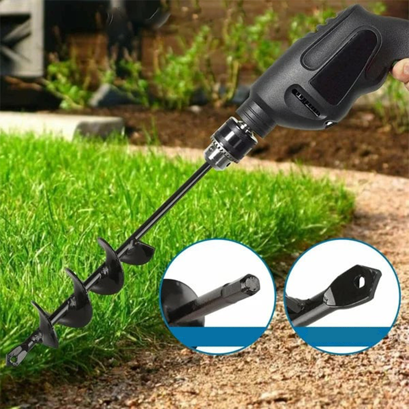 Drilltilbehør for hagearbeid, spiralbor som gjør planting av løk og stauder mye lettere.