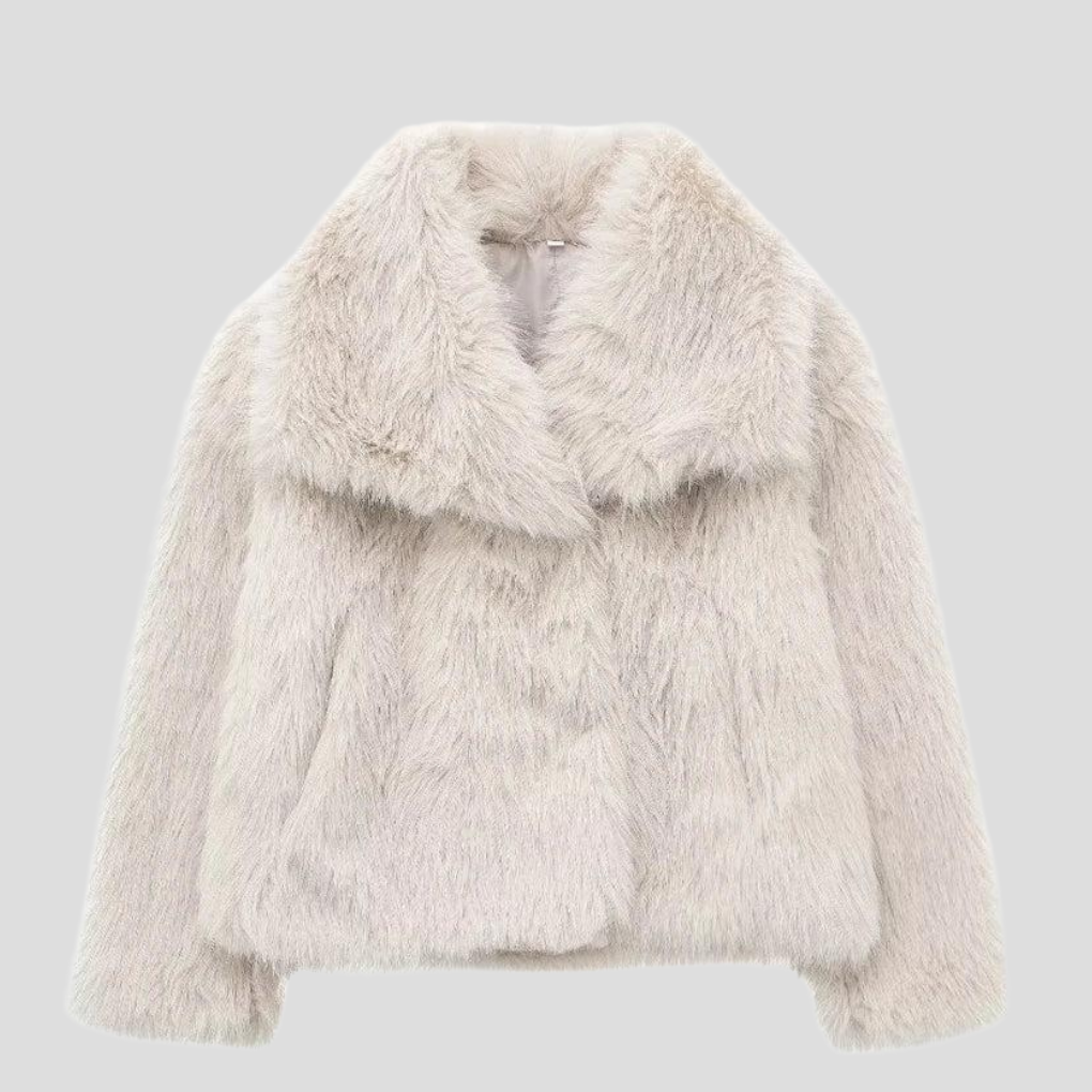 Stilren beige fuskepelsjakke til kvinner, en varm og moteriktig vinterjakke for elegant yttertøy.