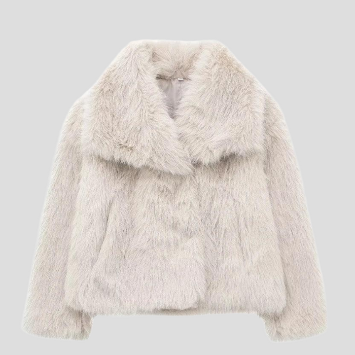 Stilren beige fuskepelsjakke til kvinner, en varm og moteriktig vinterjakke for elegant yttertøy.