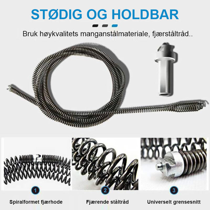 Effektiv dreneringsfjær som enkelt fjerner blokkeringer i rør. Et uunnværlig rengjøringsverktøy for alle hjem.
