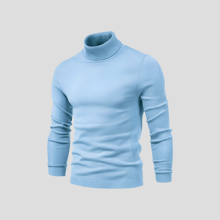 Mørkeblå herregenser i bomull med polokrage, et must-have plagg i enhver garderobe.