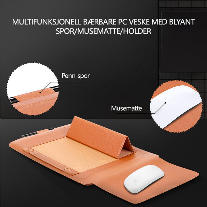 Multifunksjonell PC-veske i kunstskinn med elegant design for bærbar beskyttelse.