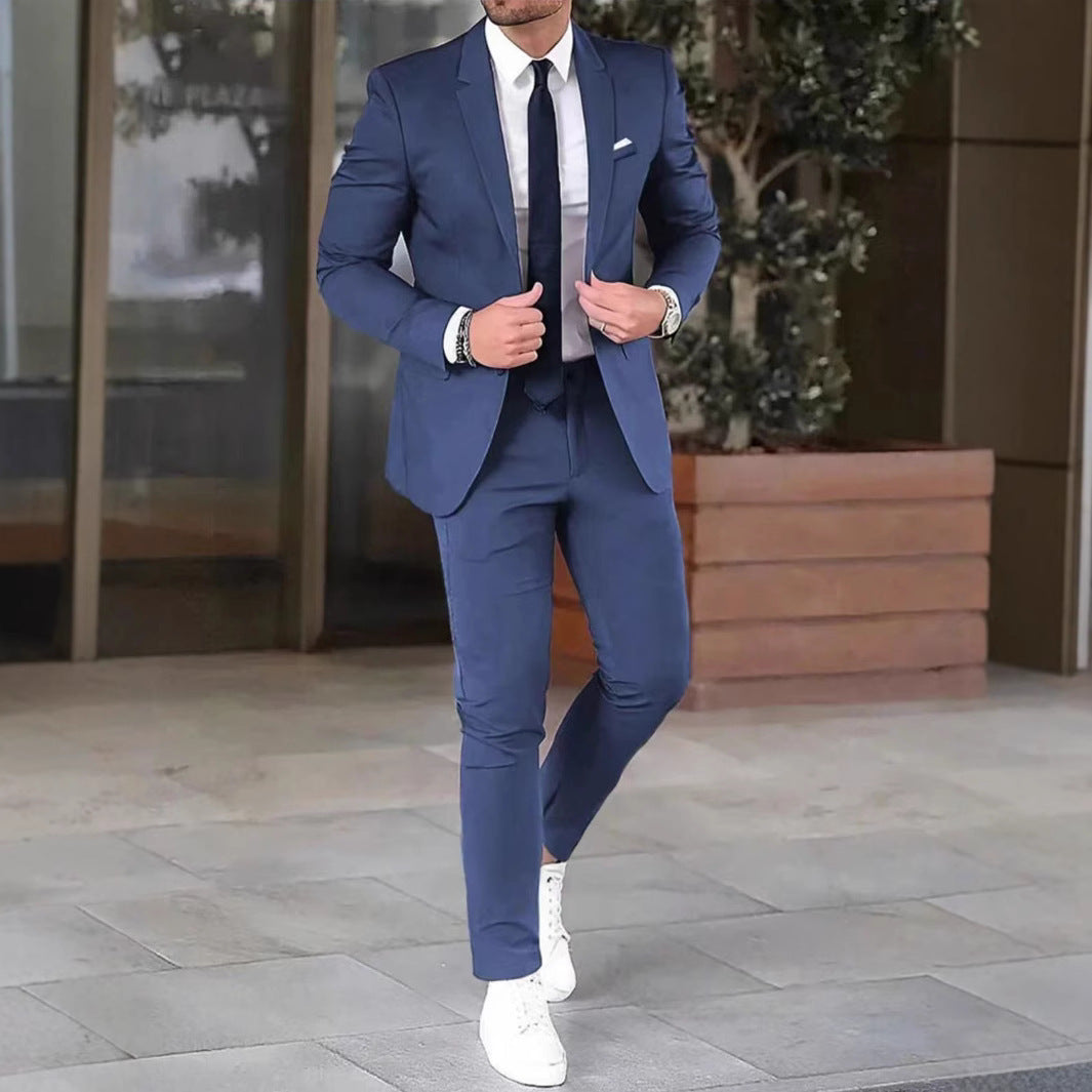 Komplett herredress sett (CJ26) med elegant slim fit dressjakke og matchende dressbukse. Perfekt for business casual.