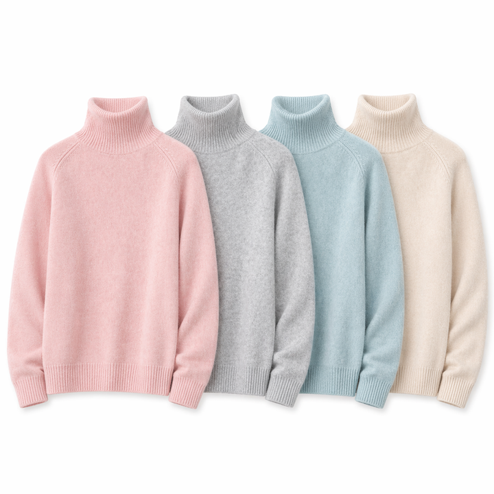 Elegant høyhalset genser for kvinner, myk og komfortabel strikk i koreansk stil, perfekt for høst og vinter.