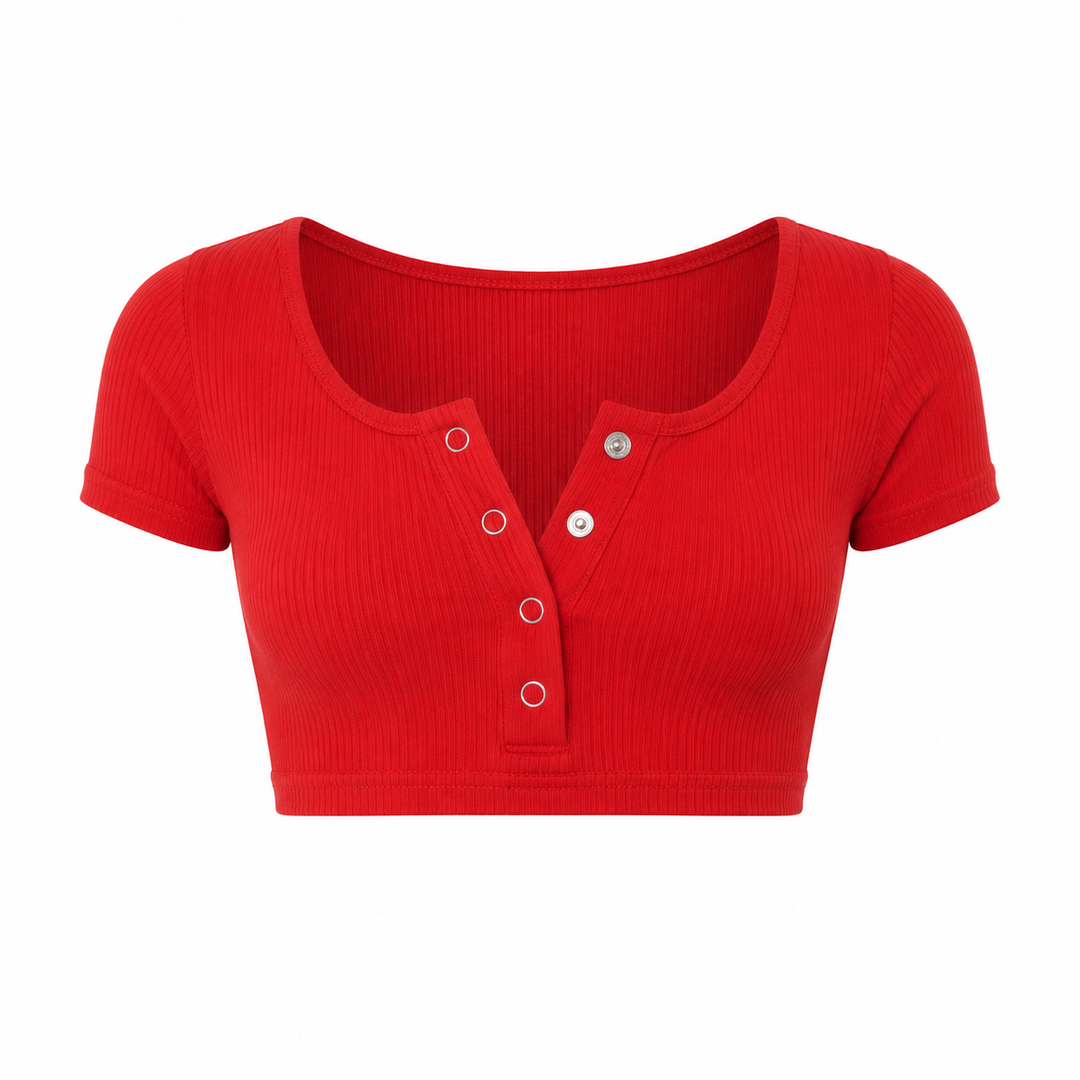 Svart kortermet crop topp. Figurnær stretch basistopp for dame, allsidig og komfortabel til alle anledninger.