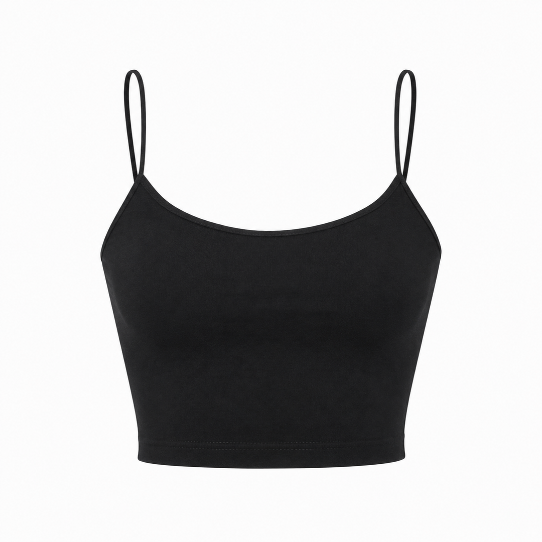 Trendy dame haltertopp i minimalistisk stil. Ryggløs crop top som er perfekt sommertopp for kvinner.