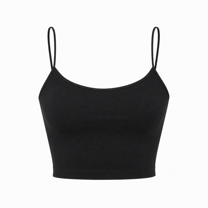 Trendy dame haltertopp i minimalistisk stil. Ryggløs crop top som er perfekt sommertopp for kvinner.