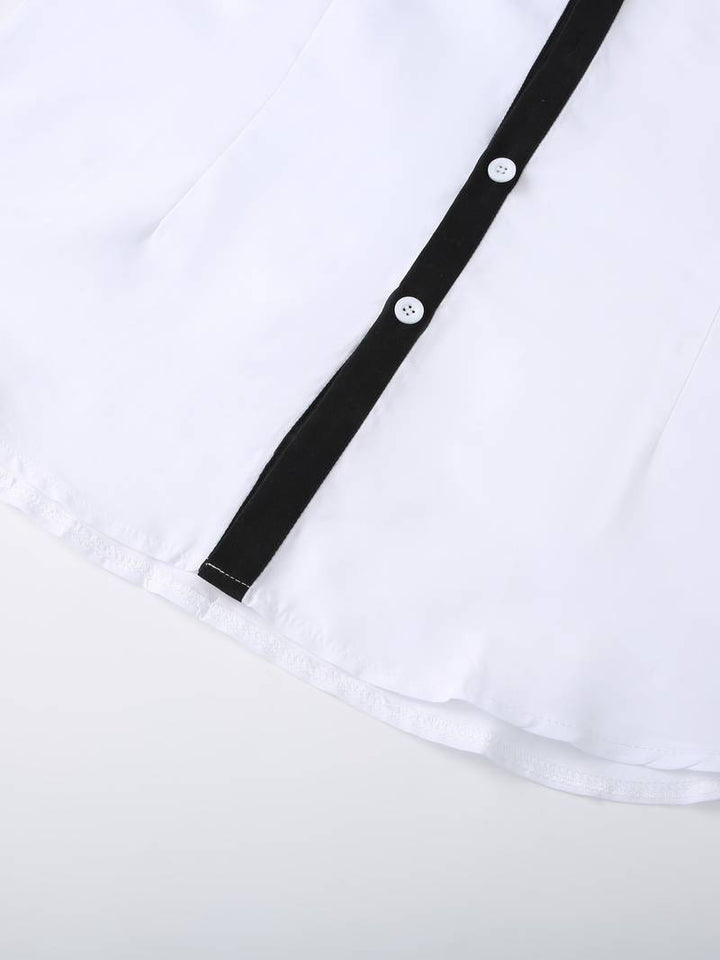 Bakfra: Herre button-up skjorte med stilfullt kontrastdesign. Komfortabel bomullsblanding for allround bruk.