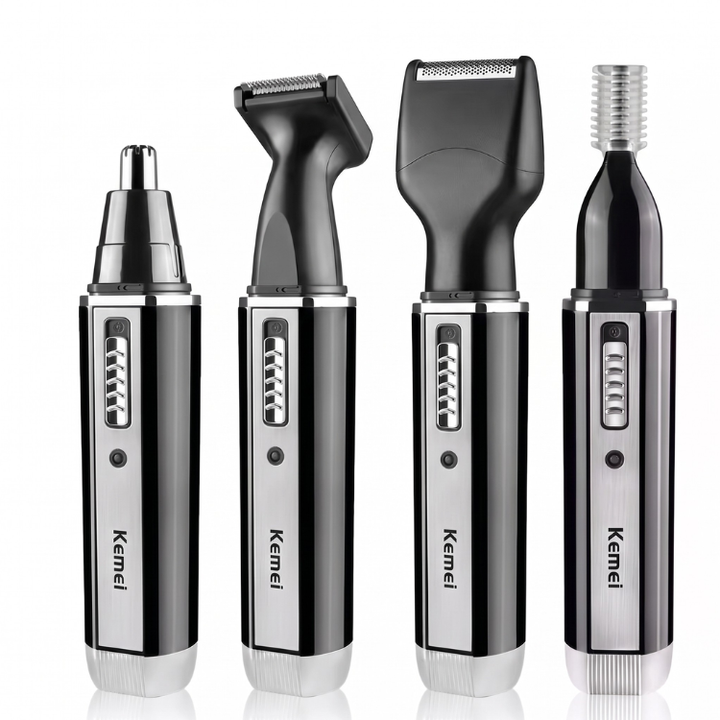 Unisex 4-i-1 oppladbar trimmer for nese, øre, øyenbryn, skjegg. Effektiv personlig pleie for menn og kvinner.