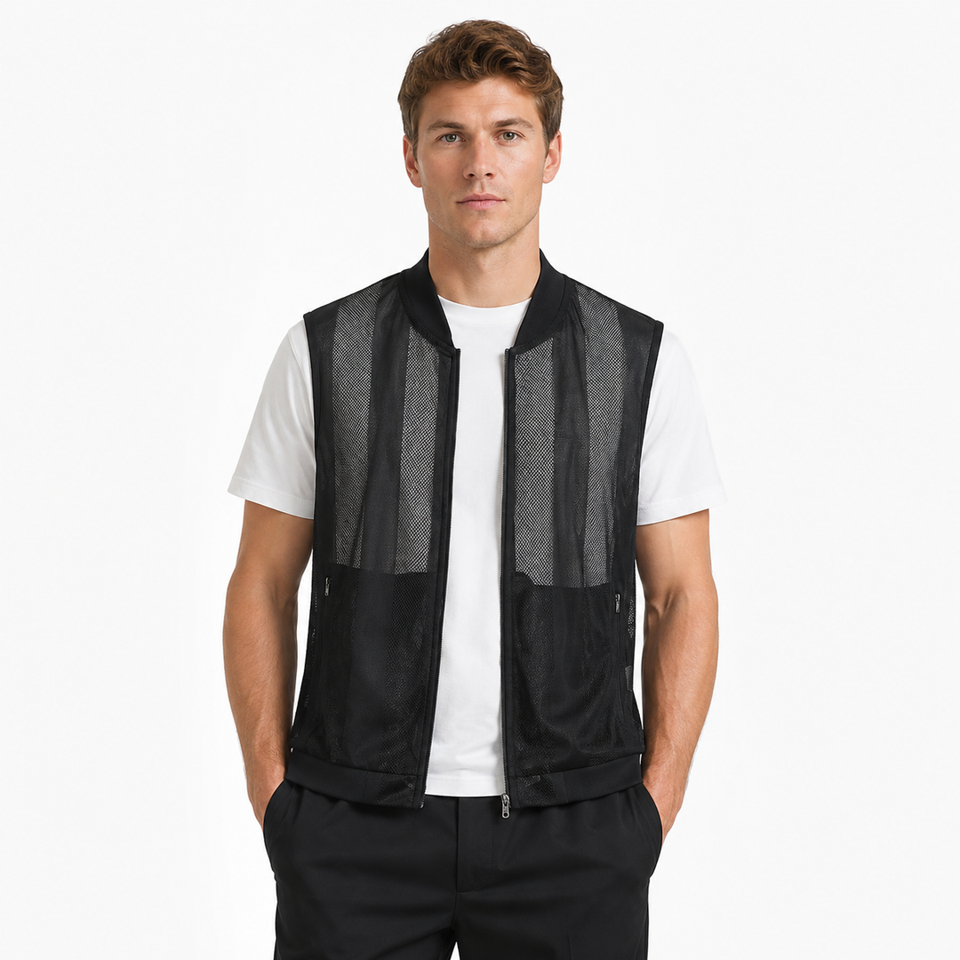 Herre lett mesh vest med mange lommer, perfekt for friluftsliv, fiske og turer i varmt vær.