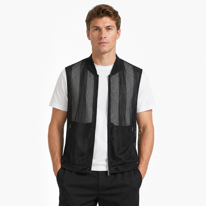 Herre lett mesh vest med mange lommer, perfekt for friluftsliv, fiske og turer i varmt vær.
